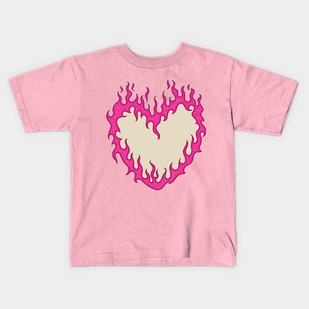 Pink Flaming Heart Kids T-Shirt by blueberrytheta